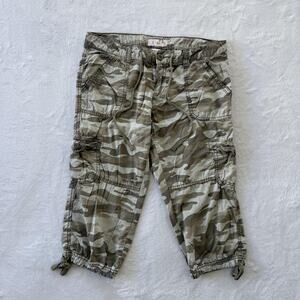 Op Pants Juniors 7 Beige Camo Cargo Capri Adjustable Waist Twill Pockets Army
